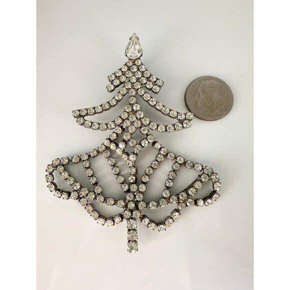 Vintage clear rhinestone Christmas tree brooch pin - Picture 4 of 6